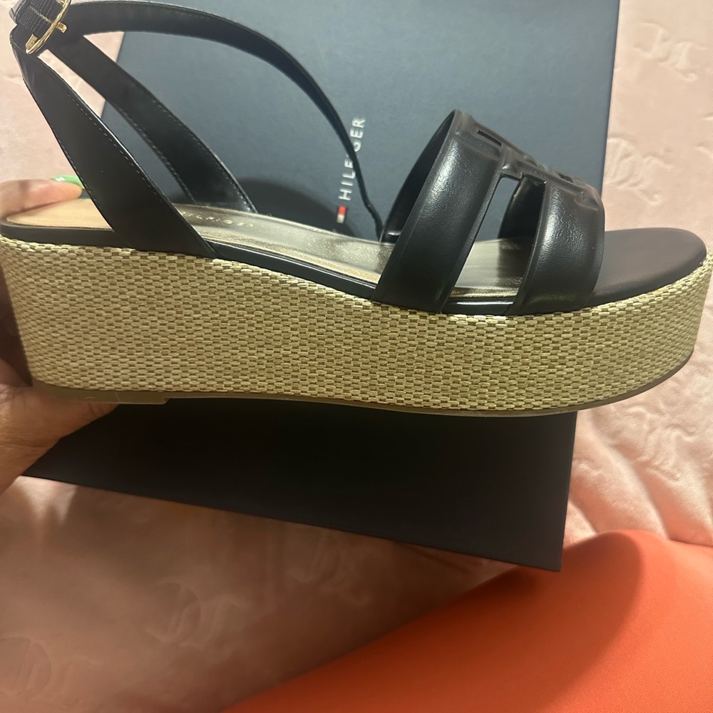 Tommy Hilfiger Black and Tan Platform Sandals
